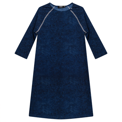 Rib Spandex Swim Dress Denim Wash