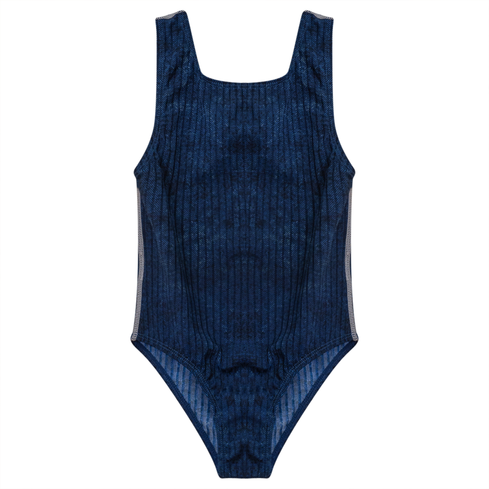 Rib Spandex Swimsuit Denim Wash