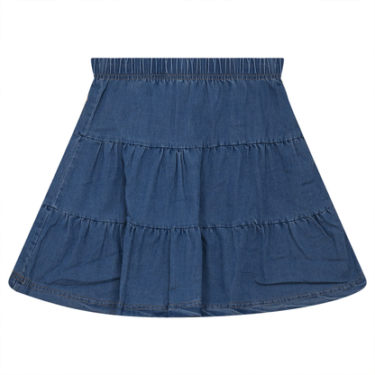 Denim Short Tiered Skirt Medium Denim