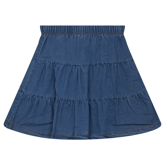Denim Short Tiered Skirt Medium Denim