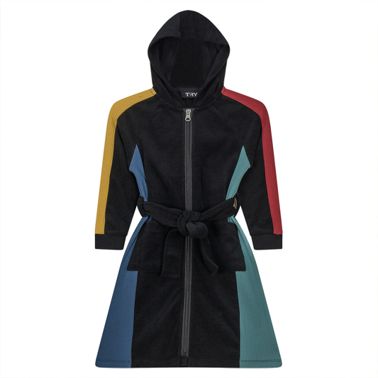 Colorblocked Terry Robe Black