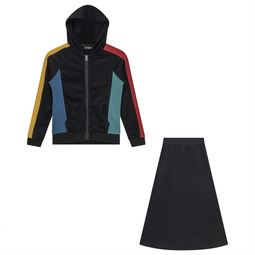 Colorblocked Terry 2PC Set Black