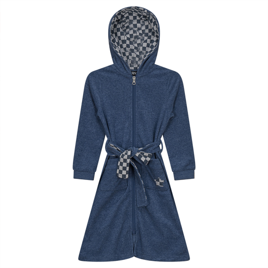 Checkered Star Applique Terry Robe Denim Mix