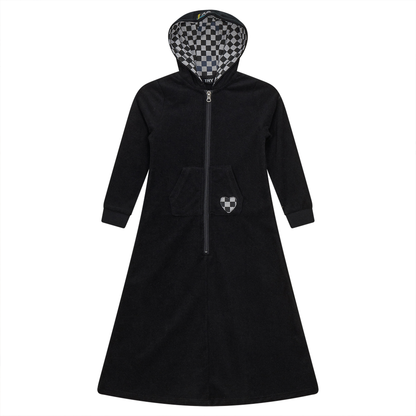 Checkered Heart Applique Terry Robe Black