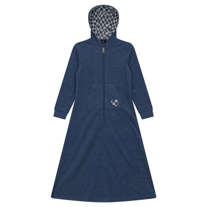 Checkered Heart Applique Terry Robe Denim Mix