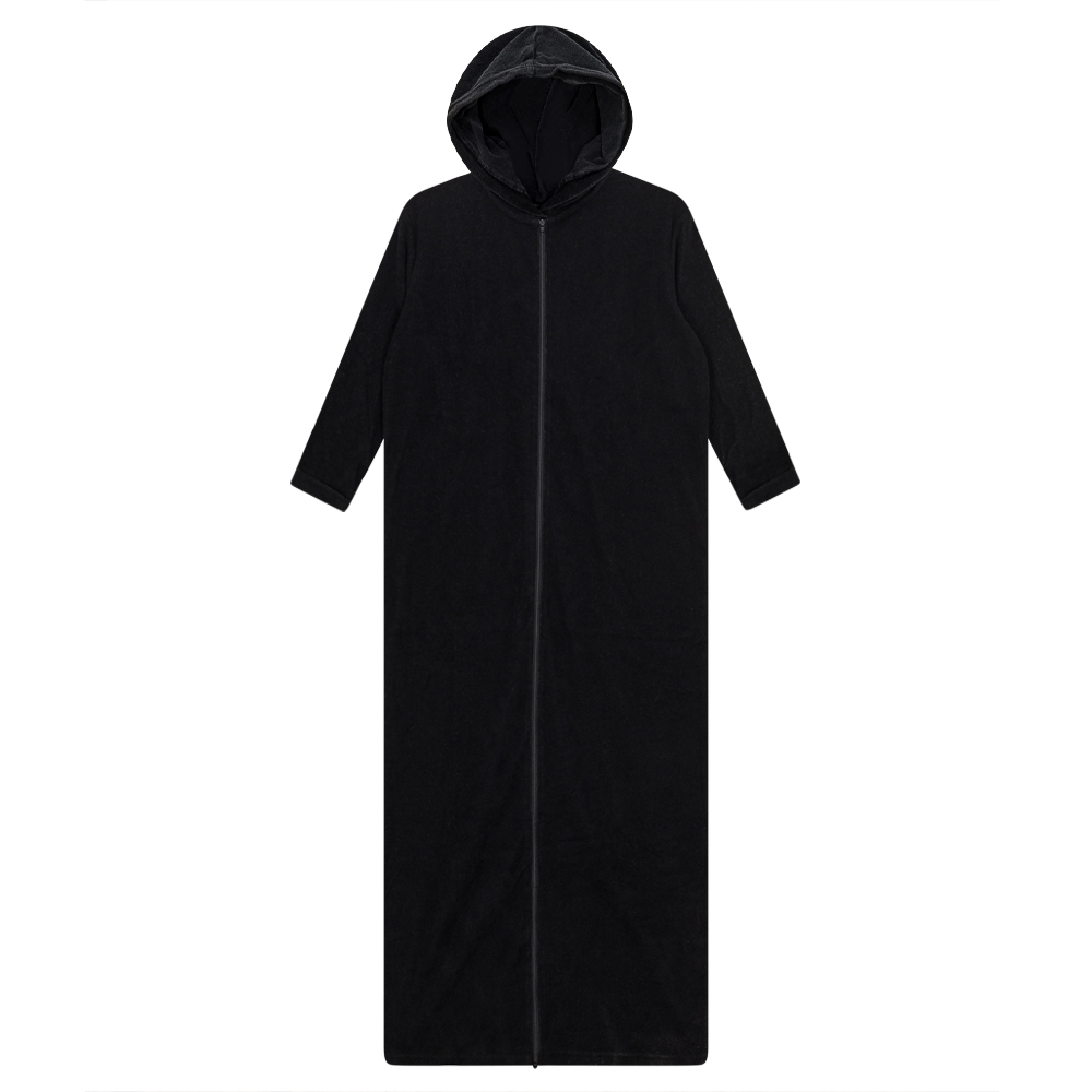Oversized Terry Midi Robe Black