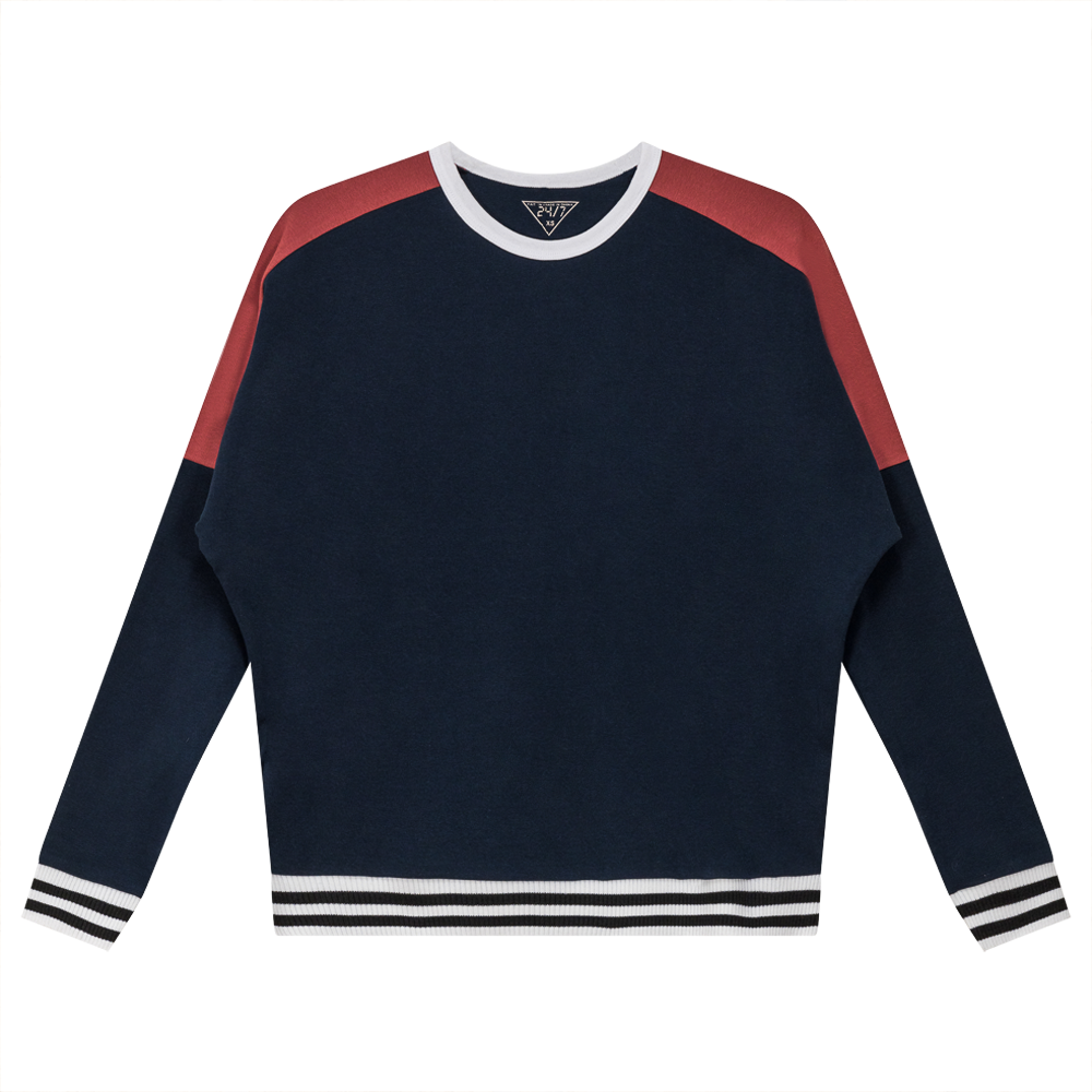 Color Blocked Top Dark Denim Russet