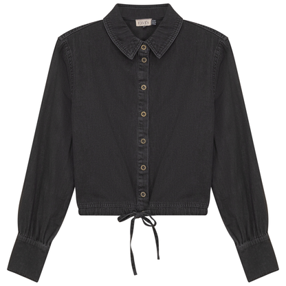 Denim Henley Bungee Top Black Denim Wash