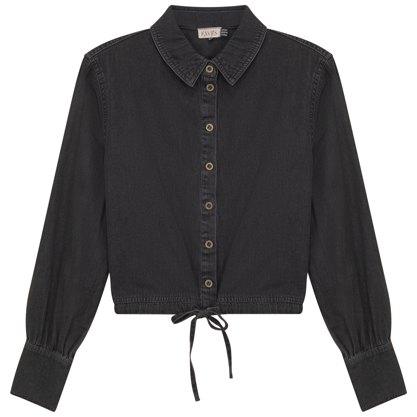 Denim Henley Bungee Top Black Denim Wash