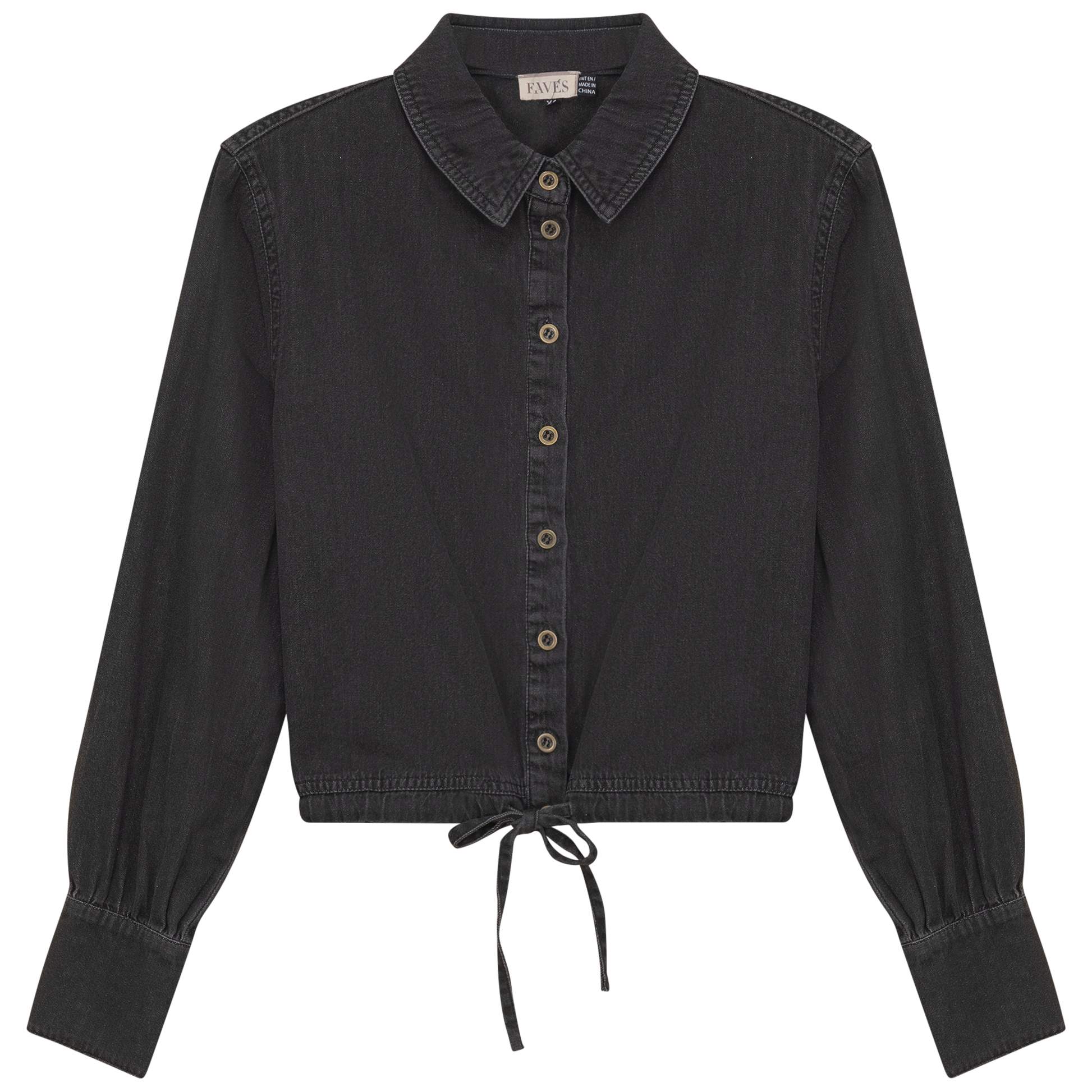 Denim Henley Bungee Top Black Denim Wash