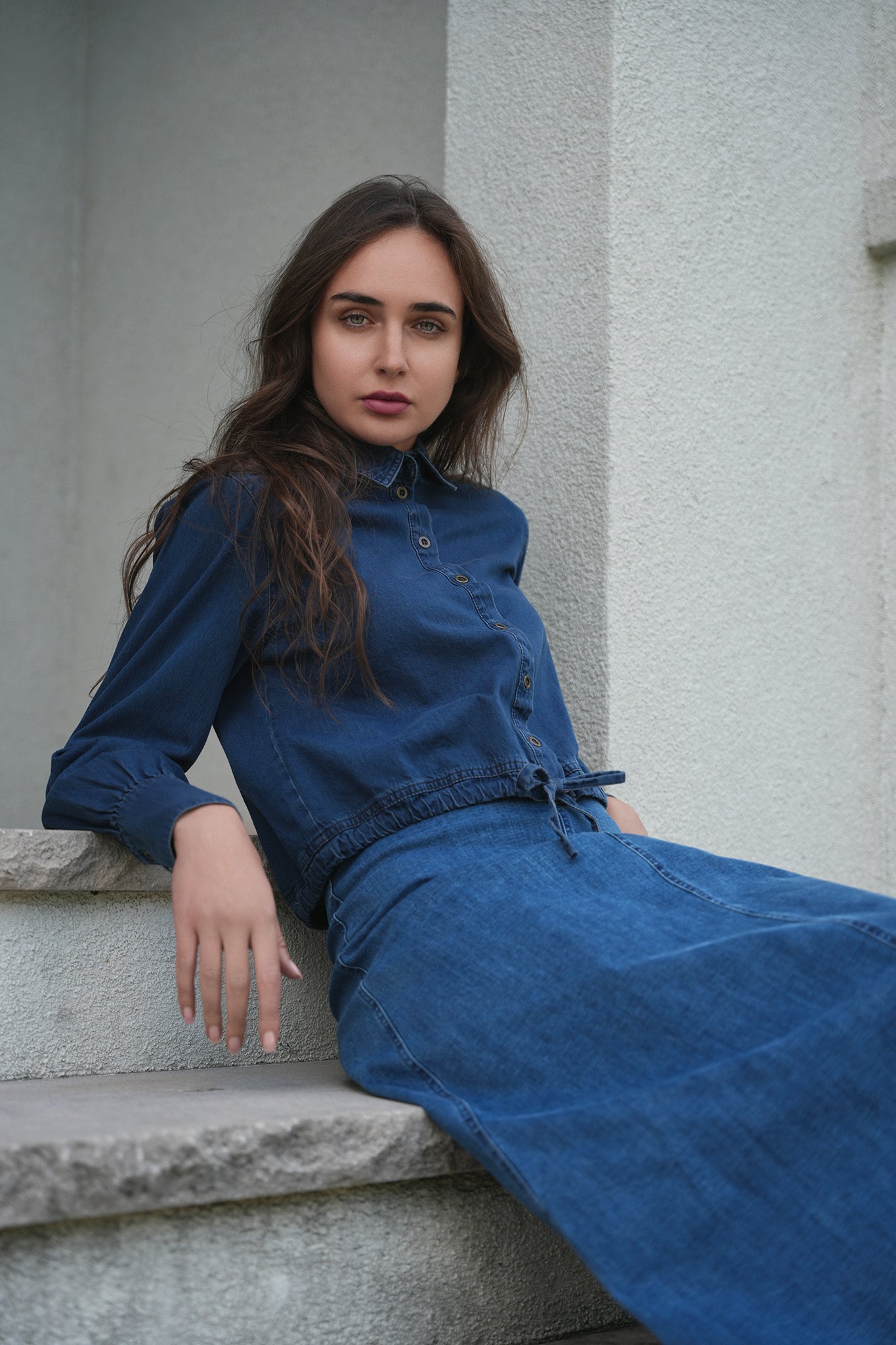 Denim Henley Bungee Top