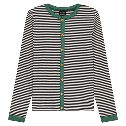 Stripped Ribbed Contrast Top Black White