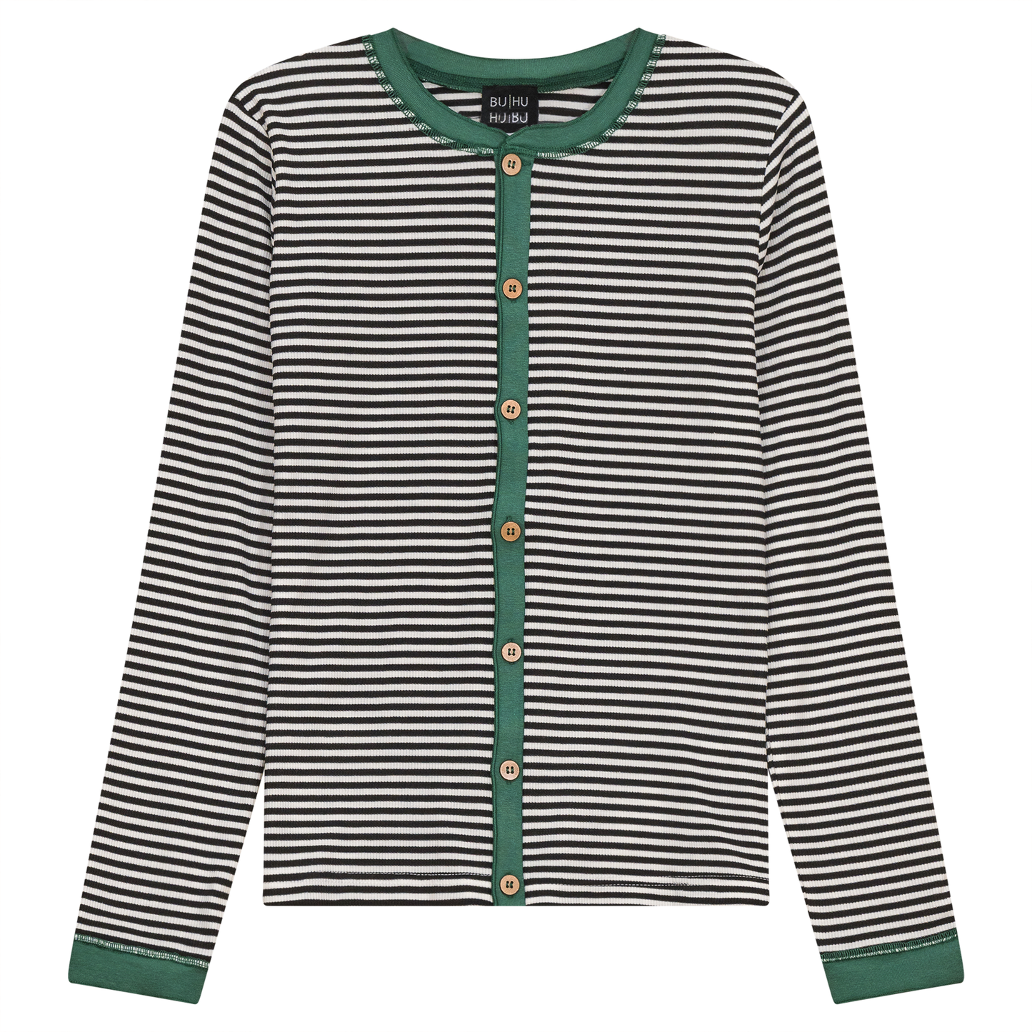 Stripped Ribbed Contrast Top Black White