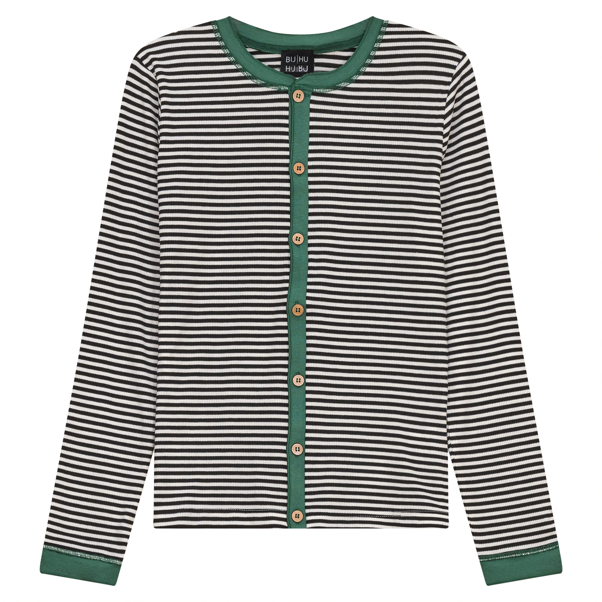 Stripped Ribbed Contrast Top Black White