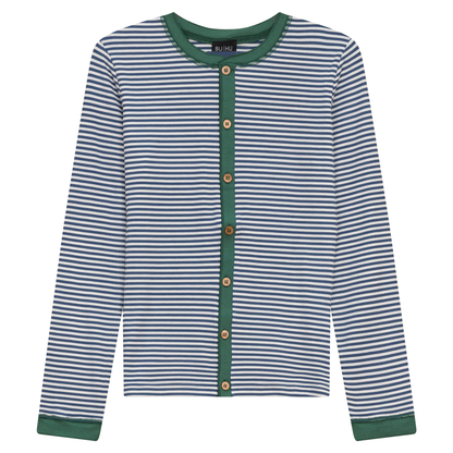 Stripped Ribbed Contrast Top Chambray White