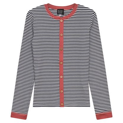 Stripped Ribbed Contrast Top Dark Denim White