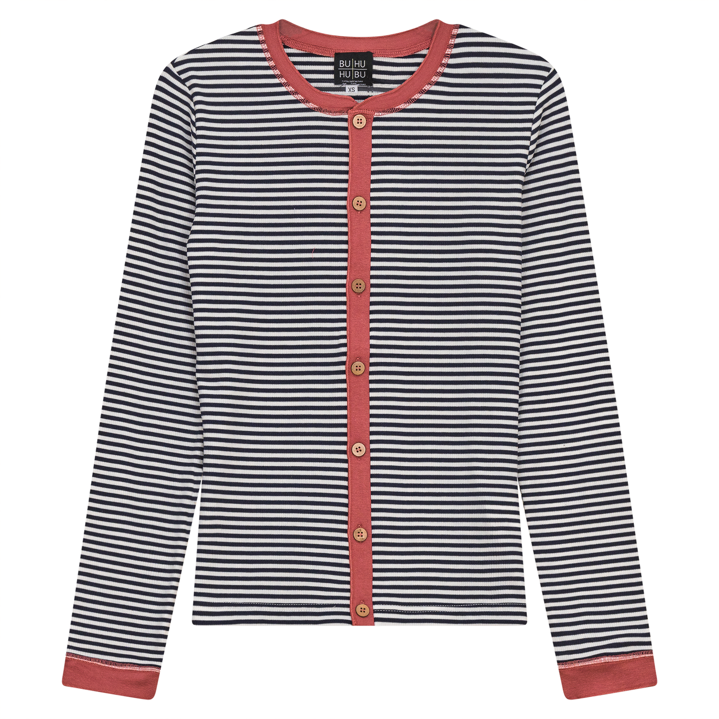 Stripped Ribbed Contrast Top Dark Denim White