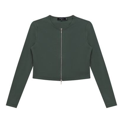 Cropped Zip Bomber Top Basil