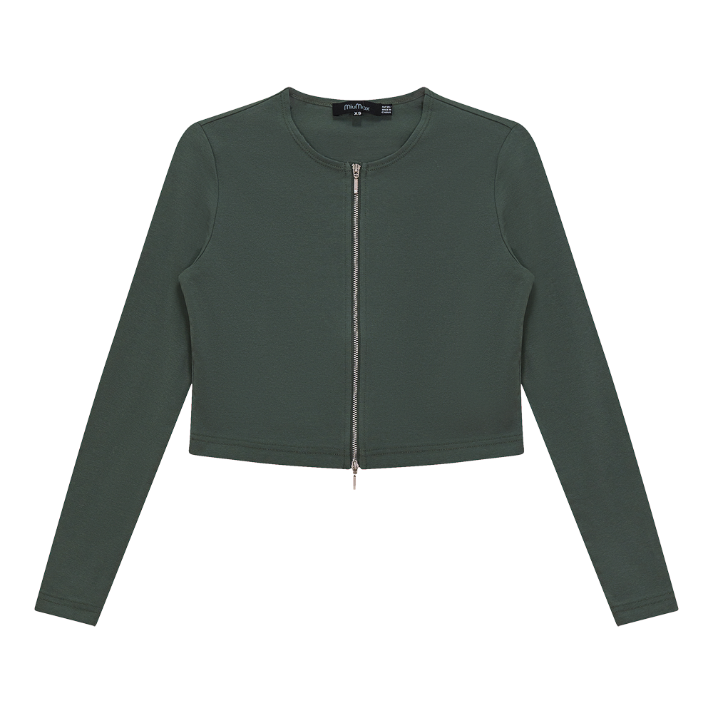 Cropped Zip Bomber Top Basil