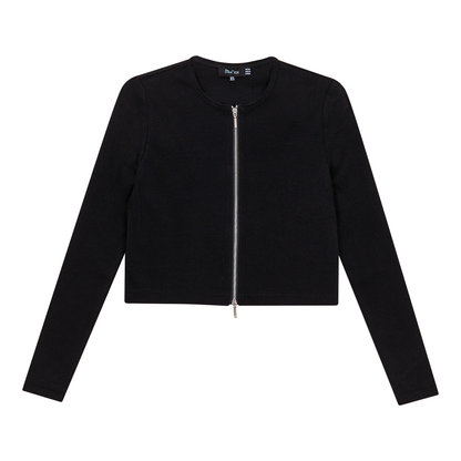 Cropped Zip Bomber Top Black