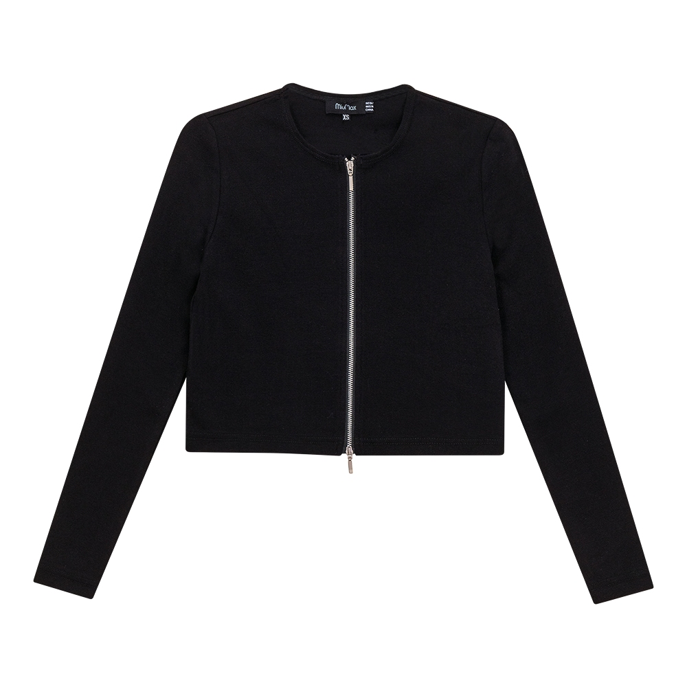 Cropped Zip Bomber Top Black