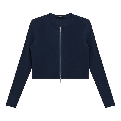 Cropped Zip Bomber Top Dark Denim