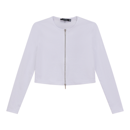 Cropped Zip Bomber Top White