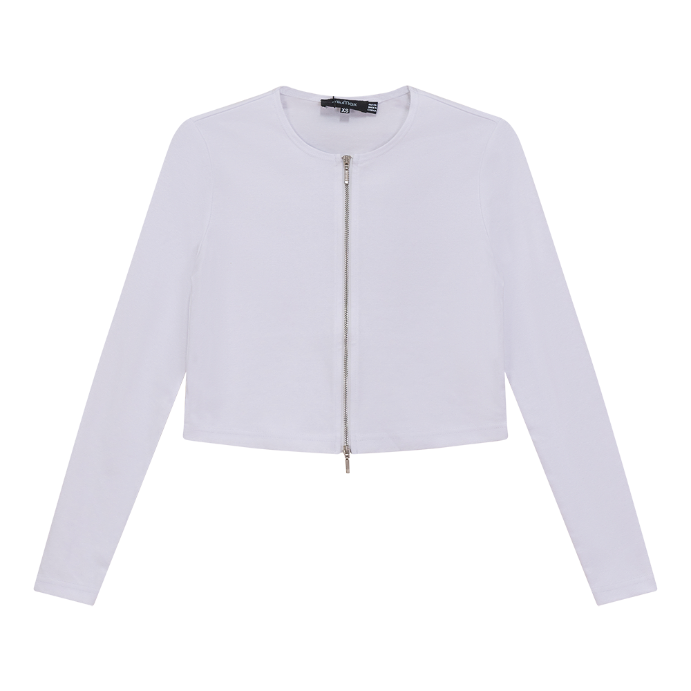 Cropped Zip Bomber Top White