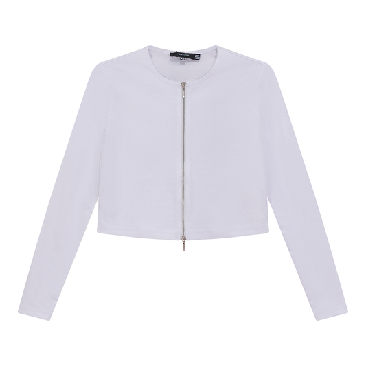Cropped Zip Bomber Top White