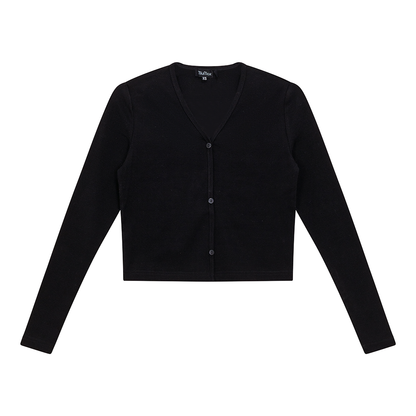 Cropped V-Neck Cardigan Black
