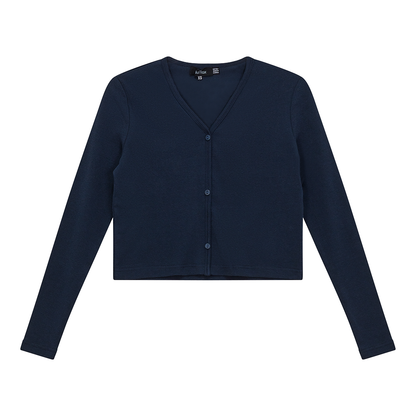 Cropped V-Neck Cardigan Dark Denim