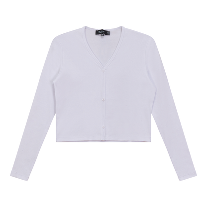 Cropped V-Neck Cardigan White