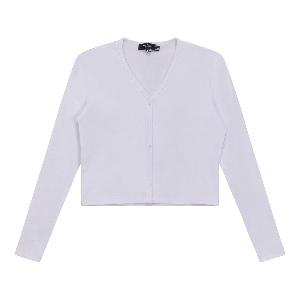 Cropped V-Neck Cardigan White