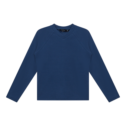 V Neck Raglan Top Chambray