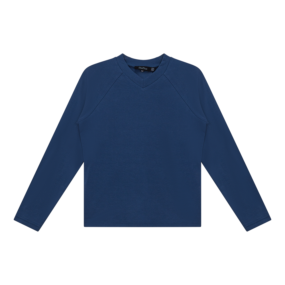 V Neck Raglan Top Chambray