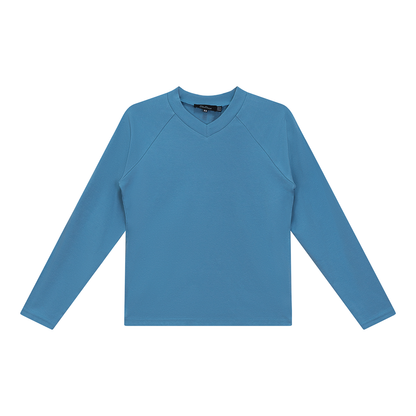 V Neck Raglan Top Light Denim