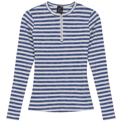 Wash Striped Henley Top Dark Denim White