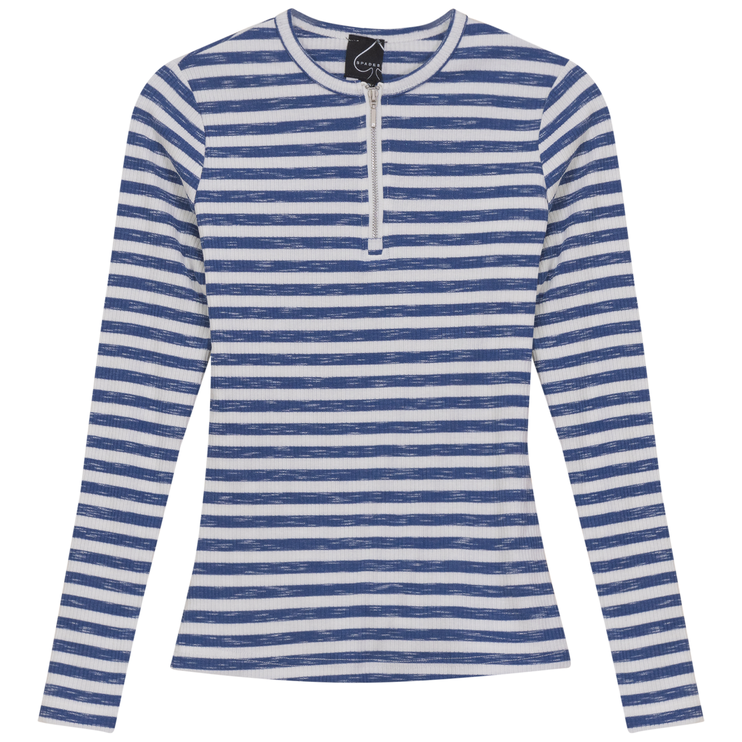 Wash Striped Henley Top Dark Denim White