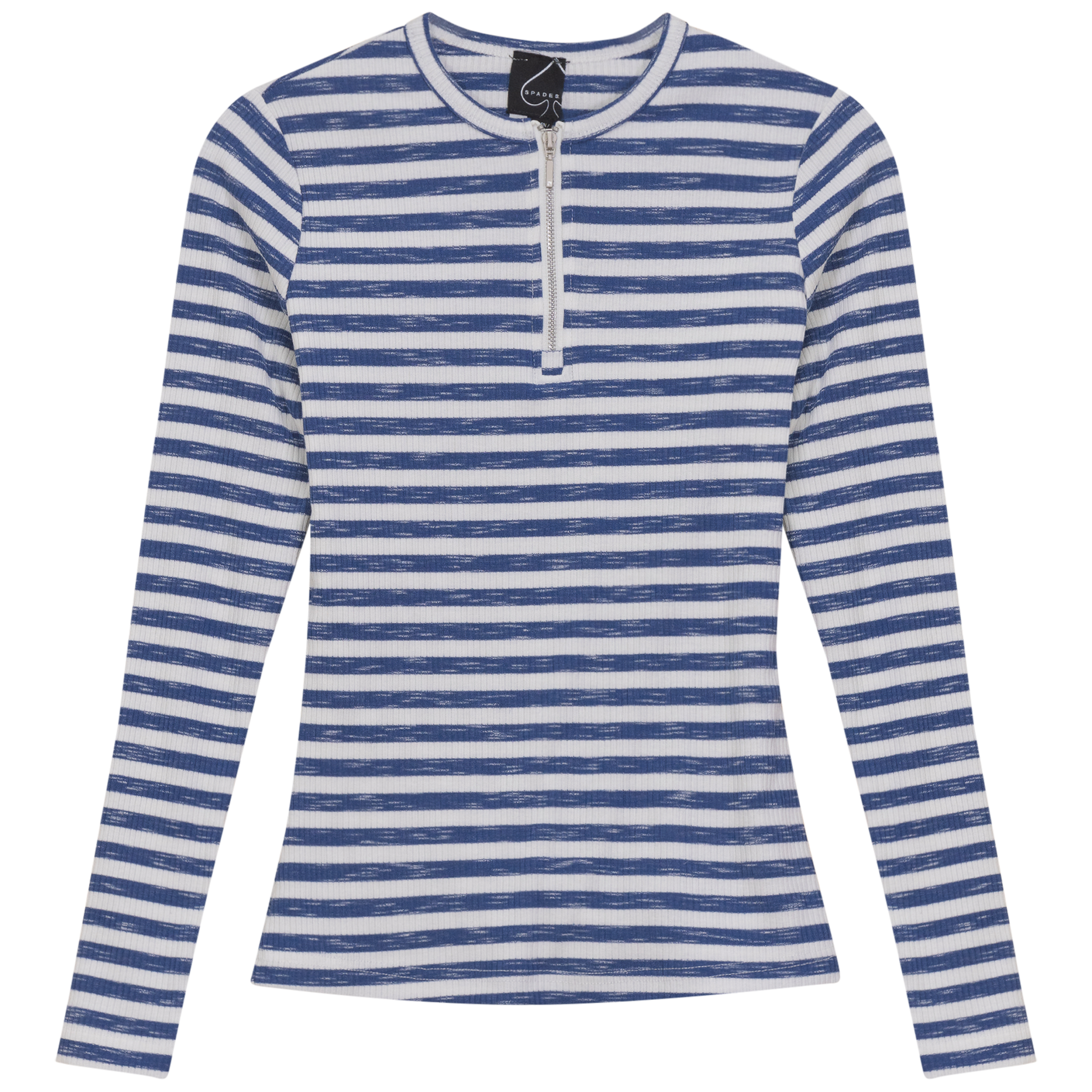 Wash Striped Henley Top Dark Denim White
