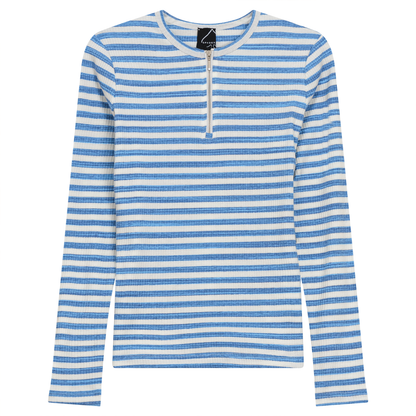 Wash Striped Henley Top Denim Blue