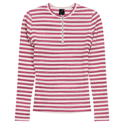 Wash Striped Henley Top Fushia Pink