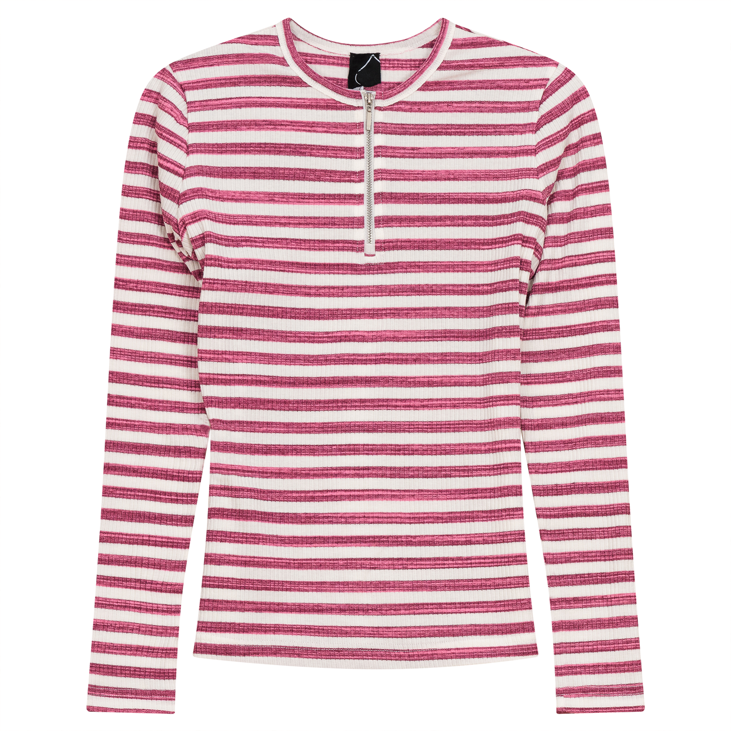 Wash Striped Henley Top Fushia Pink