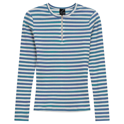 Wash Striped Henley Top Green Plum