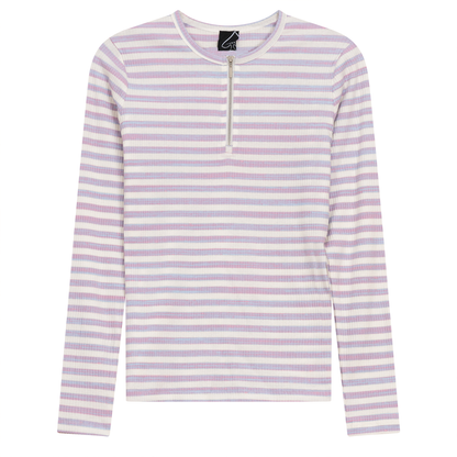 Wash Striped Henley Top Lavender Blue