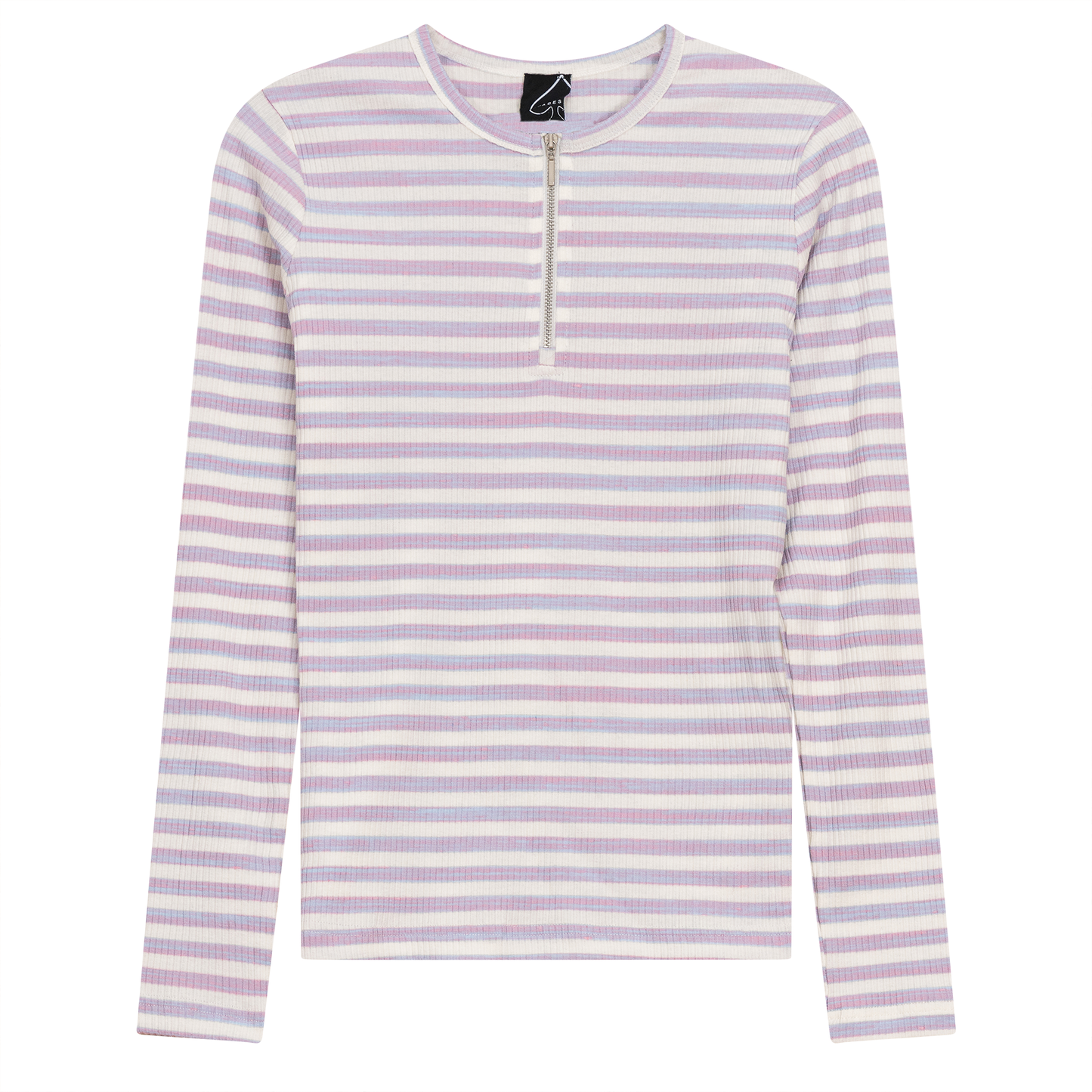 Wash Striped Henley Top Lavender Blue