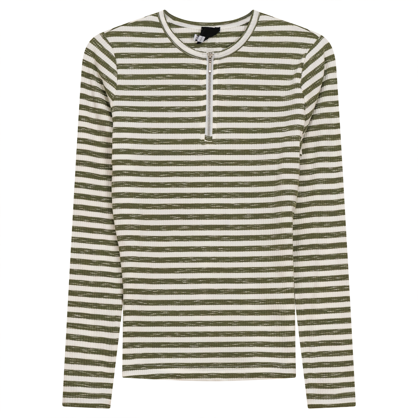 Wash Striped Henley Top Olive White
