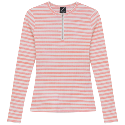 Wash Striped Henley Top Pink Salmon
