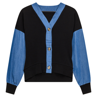 Denim Combo Cardigan Black