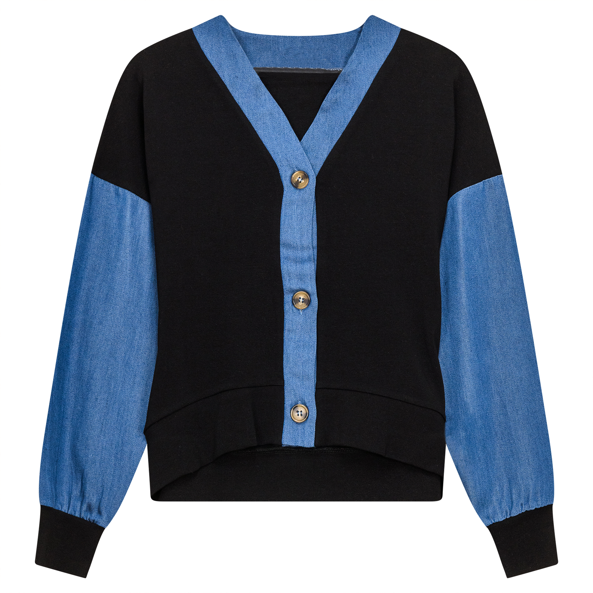 Denim Combo Cardigan Black