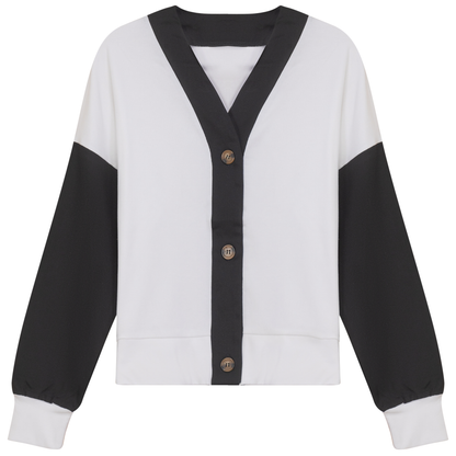 Denim Combo Cardigan White Black Denim